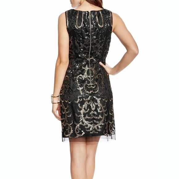 New! VINCE CAMUTO Women's Sequin Embroidered Shift Dress Size 12 Black Gold - Picture 6 of 6